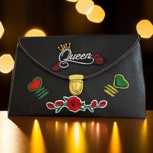 Black Embroidered Clutch Bag